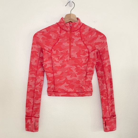 Lululemon Its Rulu Run Cropped Half Zip Heritage Camo Jacquard Raspberry Pink 0 - Picture 7 of 16